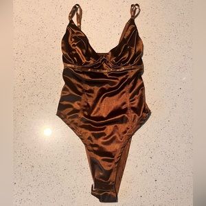 Brown Silky BodySuit Wired